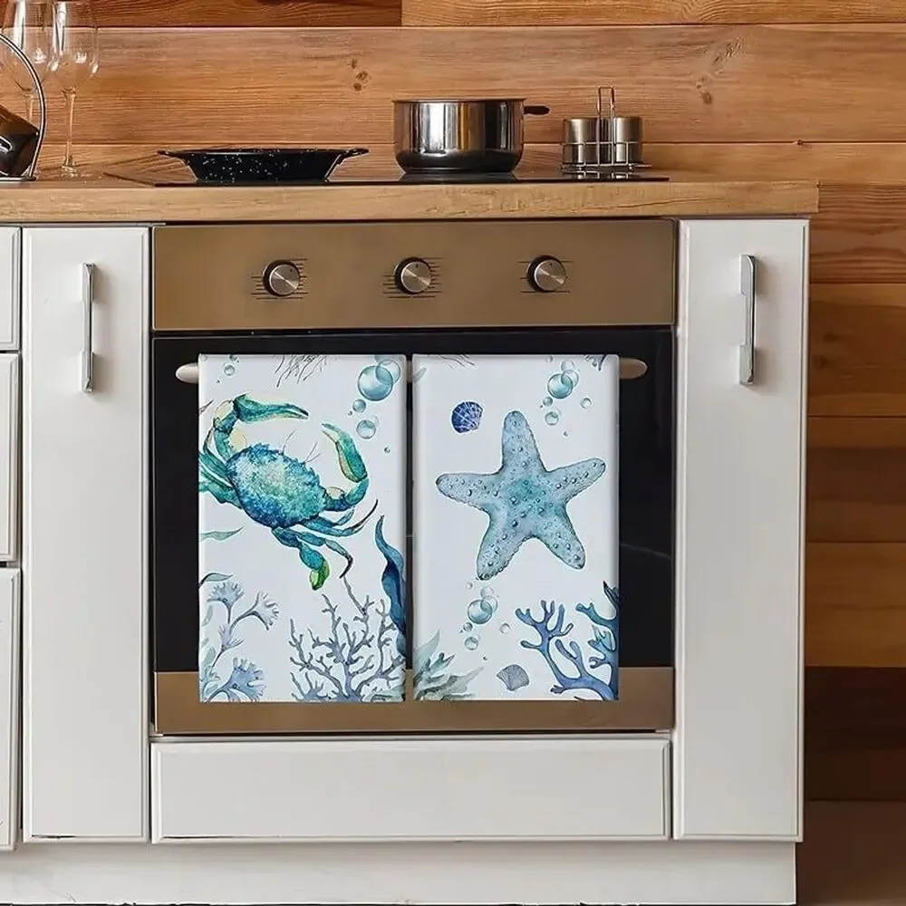 Sea Life Kitchen Towels Turtle Sea Horse Star Fish Jellyfish Cotton 6pc Gift NEW
